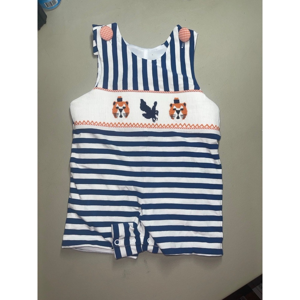 Auburn themed Smocked Banana split brand 3mo baby unisex size 3mo romper style